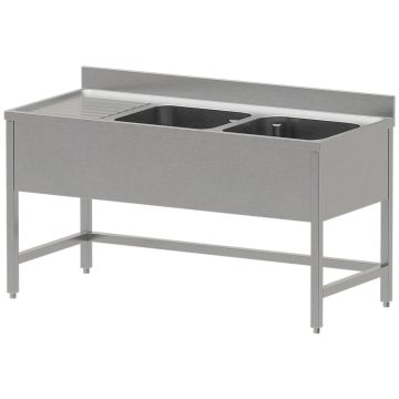 Edelstahl Spültisch ECO 2 Becken und linkem Abtropffläche, ohne Unterboden  (1600x700x850mm)