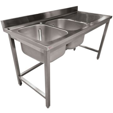 Edelstahl Spültisch ECO 2 Becken und rechtem Abtropffläche, ohne unteres Regal (1600x700x900mm)