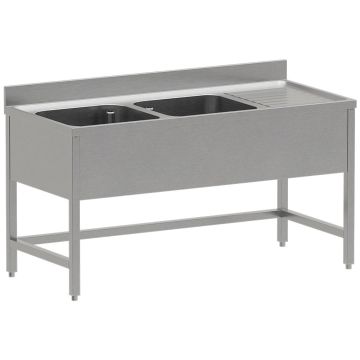 Edelstahl Spültisch ECO 2 Becken und rechtem Abtropffläche, ohne Unterboden  (1600x700x850mm)