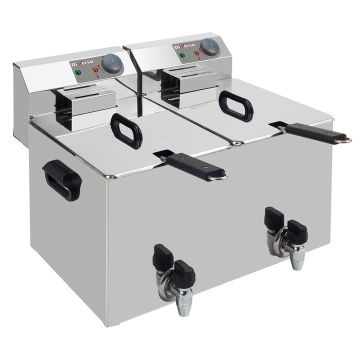 Elektro -Tischfriteuse 2x 8 Liter + Ablasshahn (560x450x320mm)