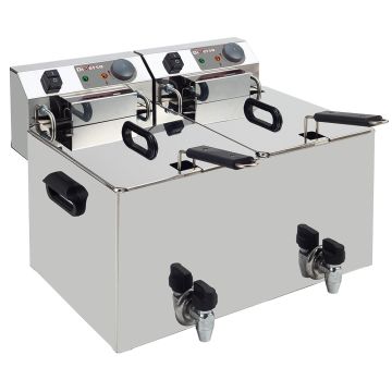 Elektro-Tischfriteuse 2x 10 Liter + Ablasshahn (560x450x320mm)