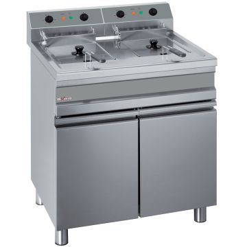 Elektro-Friteuse, 2 Becken für 2x 14 Liter mit Unterschrank (750x655x845mm)