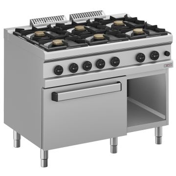 Gasherd 6 Brenner, Gasbackofen GN 2/1 und Unterbau (1100x700x850mm)