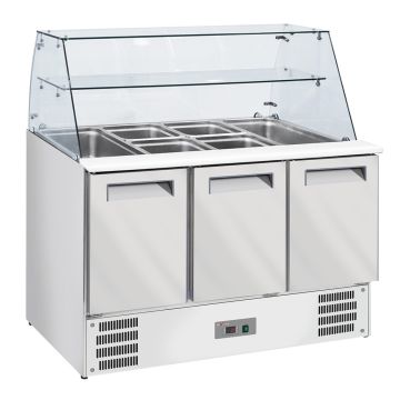 Saladette mit gewölbter Glasscheibe, 4xGN1/1-150 mm + Reserve 3 Türen.GN 1/1 (1365x700x850mm)