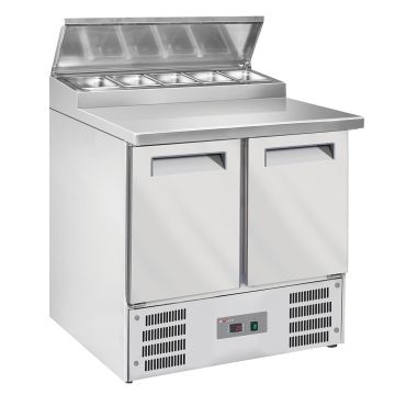 Kühltisch, 2 Türen GN 1/1, + Kühlaufsatz. 5x GN1/6-150 mm (900x700x850mm)