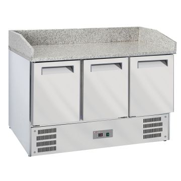 3-türiger Kühlungstisch für Pizzen GN1/1, Granit-Arbeitsplatte (1400x700x1020mm)
