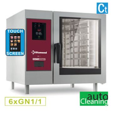 Gas Kombidämpfer "TOUCH" mit direkter Dampfzufuhr und Konfektionsöfen, 6x GN 1/1+Cleaning (867x850x808mm)