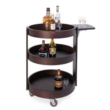 Runder Servierwagen für Flaschen, 3 Holzebenen "wengé" (650x650x800mm)