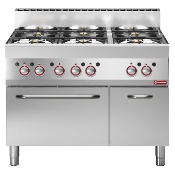Gasherd 6 Brenner mit Gasbackofen und neutralem Unterbrau (1100x650x850mm)