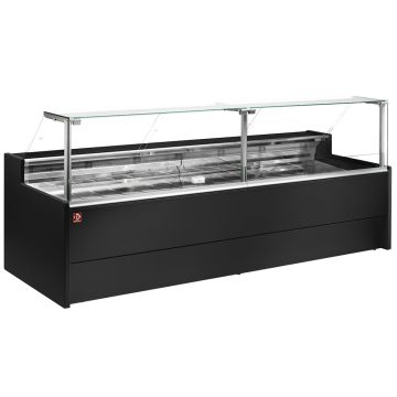 Belüftete Verkaufstheke gekühlt mit gerader Glasscheibe 90°, mit Reservefach - SCHWARZ (2000x1085x1280mm)