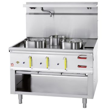 Gas Wok Herd 3 Brenner mit Überflutungssystem (1100x900x780mm)