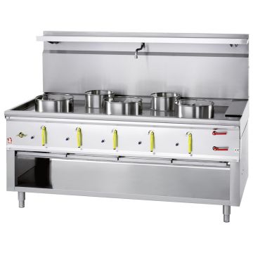 Gas Wok Herd 5 Brenner mit Überflutungsystem (1800x900x780mm)