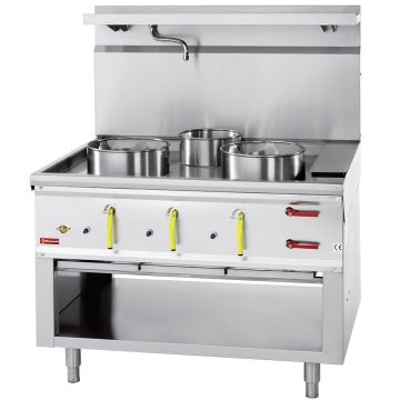 Gas Wok Herd 3 Brenner mit Überflutungssystem (1100x900x760mm)