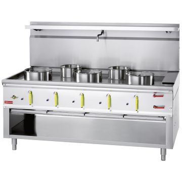 Gas Wok Herd 5 Brenner mit Überflutungsystem (1800x900x760mm)