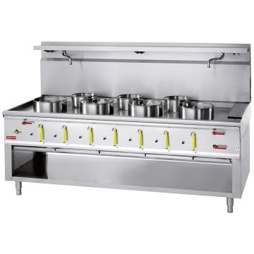 Gas Wok Herd 7 Brenner mit Überflutungssystem (2250x900x760mm)
