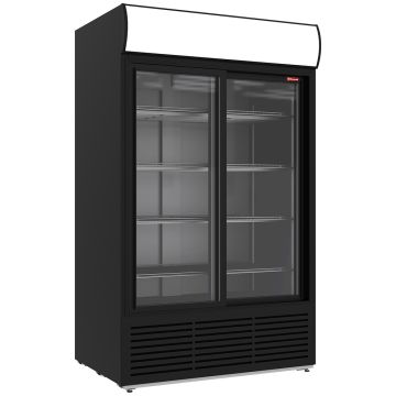 Positive Kühlvitrine 1230 Liter, Leuchtkasten, 2 Schiebetüren - SCHWARZ (1200x835x2009mm)