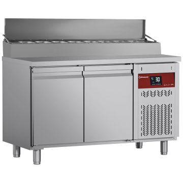 Umluft -Kühltisch, 2 Türen GN 1/1, 260 Lit.& Kühleinheit 7x GN1/4 (1380x700x850mm)