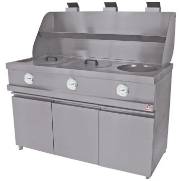 Gas-Fritteuse HEAVY DUTY, 3 runde Becken, mechanisch (1445x870x930mm)