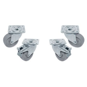Set 4 Edelstahlrädern, schwenkend, 2x Bremsen (80mm)