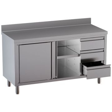 Arbeitstisch mit Unterschrank mit 2 Schiebetüren, 3 Schubladen, mit hinterer Aufkantung (2000x700x850mm)