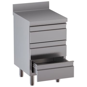 Arbeitsschrank mit 3 Schubladen, mit hinterer Aufkantung (600x700x850mm)