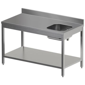 Chef-Arbeitstisch mit unterer Ablage, Becken rechts + hintere Aufkantung (1800x700x850mm)