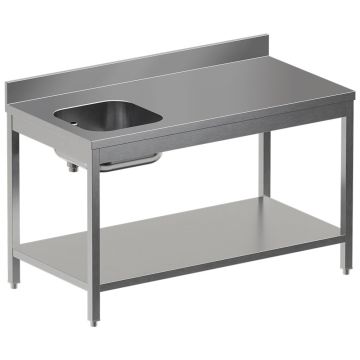 Chef-Arbeitstisch mit unterer Ablage, Becken links + hintere Aufkantung (1800x700x850mm)