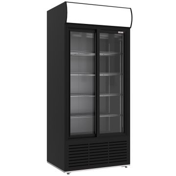 Getränkevitrine positiv, belüftet, 783 Liter, 2 Schiebetüren, mit beleuchtetem Gestell, SCHWARZ (880x715x2009mm)