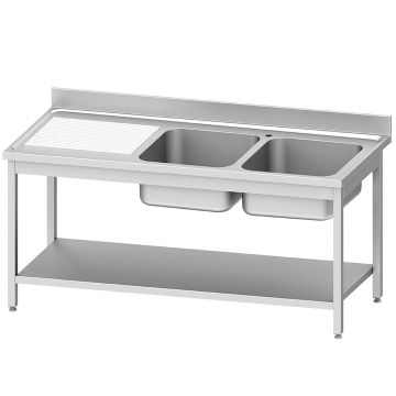 Edelstahl Spültisch ECO 2 Becken und linkem Abtropffläche, mit unteres Regal (1600x700x900mm)