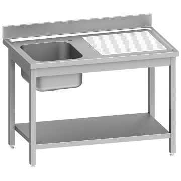Edelstahl Spültisch ECO 1 Becken und rechtem Abtropffläche, mit unteres Regal (1400x700x900mm)