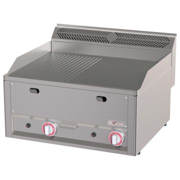 Doppelte Gas-Kochplatte, 1/2 glatt 1/2 geriffelt -Top- (660x600x290mm)