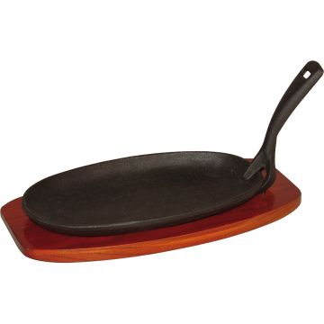 Servierpfanne, Gusseisen mit Holzuntersetzer, 240x140x25 mm (BxTxH)