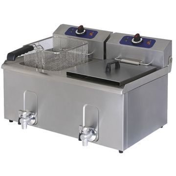 Elektro-Fritteuse mit Ablasshahn, Tischmodell, Ölfassungsvermögen 8+8 Liter