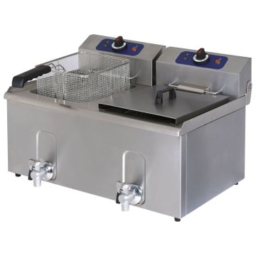 Elektro-Fritteuse mit Ablasshahn, Tischmodell, Ölfassungsvermögen 10+10 Liter