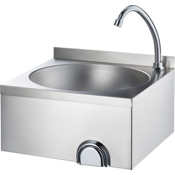 Edelstahl Handwaschbecken mit Kniebedienung, inkl. Armatur, Wandmontage, 400 mm x 400 mm x 225 mm (BxTxH)