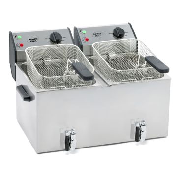 ROLLER GRILL Fritteuse mit zwei Becken, mit Ablasshahn, 2 x 8 Liter