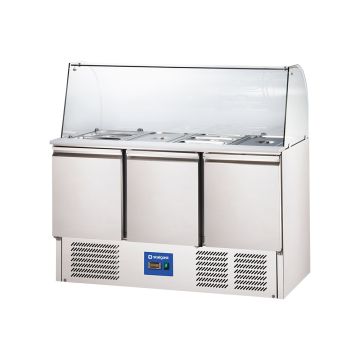 Starline Saladette mit Glasaufsatz, 3-türig, GN 1/1, Aufnahme 16x GN1/4, 1365x700x1345 mm (BxTxH)