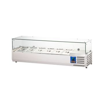 Starline Edelstahl Pizzakühlaufsatz mit Glasabdeckung, 6x GN 1/3, 1400x395x440 mm (BxTxH)