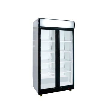 Glastür-Kühlschrank mit Werbedisplay, zwei Flügeltüren, 870x605x1996 (BxTxH)