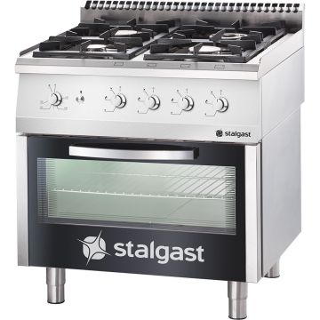Stalgast Edelstahl Gasherd mit 4 Brennern (3,5x2x5+7) und Elektro-Umluft-Backofen GN1/1, Serie 700 ND