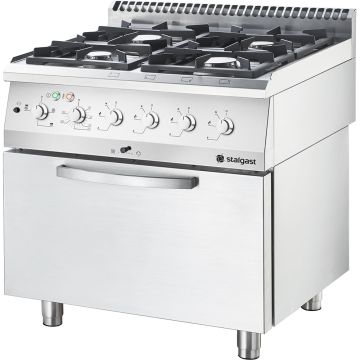 Gasherd BASIC 4-Brenner (2x3,5 + 2x5 kW) mit Elektro-Heißluftofen (600x400 mm/GN 1/1), Serie 700 ND