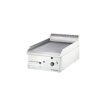 Stalgast Edelstahl Gas-Griddleplatte als Tischgerät, 400x700 mm, gerillte Grillfläche, Serie 700 ND