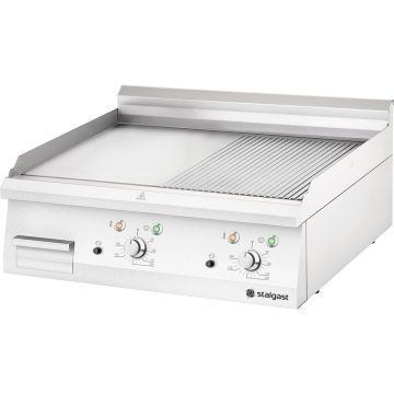 Stalgast Edelstahl Elektro-Griddleplatte als Tischgerät, 800x700 mm, ½ glatte/½ gerillte Grillfläche, Serie 700 ND