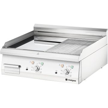 Stalgast verchromte Elektro-Griddleplatte als Tischgerät, 800x700 mm, ½ glatte/½ gerillte Grillfläche, Serie 700 ND