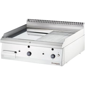 Stalgast Gas-Griddleplatte, verchromt, Tischgerät, Serie 700 ND - ½ glatt / ½ gerillt 800x700x250 mm (BxTxH)