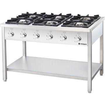Stalgast Gasherd Serie 700, 6-Brenner (3,5+2x5+2x7+9), G20, 1200x700x850 mm (BxTxH), Selbstmontage