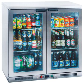 Barkühlschrank in Edelstahl mit 2 Glasflügeltüren, 210 Liter, +2°/+12°C