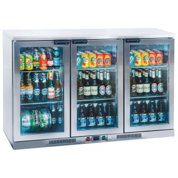 Barkühlschrank in Edelstahl mit 3 Glasflügeltüren, 310 Liter, +2°/+12°C