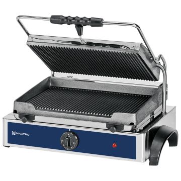 Kontaktgrill mit 1 Gusseisenplatte, gerillt/gerillt, 365x245 mm