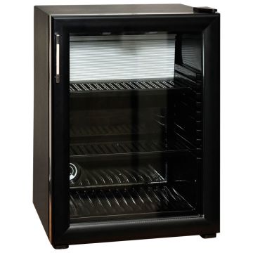 Minibar mit 2 Regalböden und Glastür, schwarz, +4°/+14°C, 40 Liter
